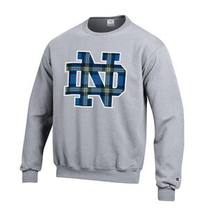 Notre Dame Fighting Irish Champion Plaid Interlock Crew Sweatshirt Grey Size M
